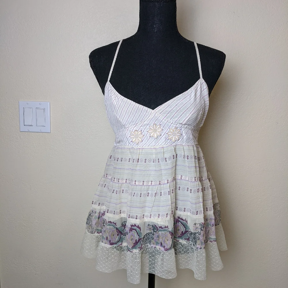 Free People Cream Floral Embroidered Strappy Tank - Picture 1 of 5